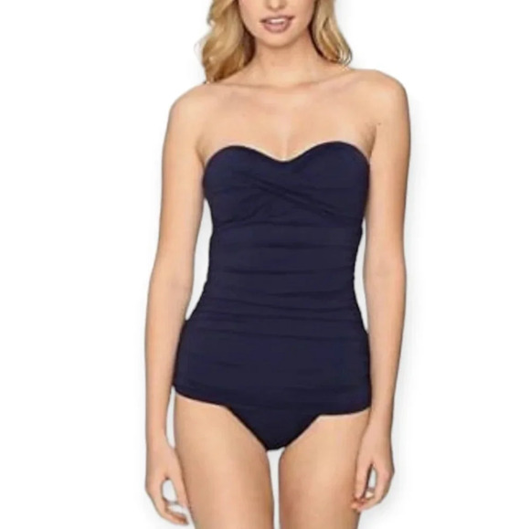 Tommy Bahama Pearl Twist Front Bandeau One Piece Swim Suit Shirred Stomach 8 - Picture 1 of 16